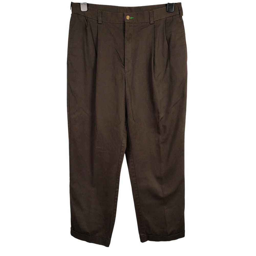 Tommy Hilfiger Mens 34x30 Pleated Chinos Brown Cotton Blend Dark Academia Preppy